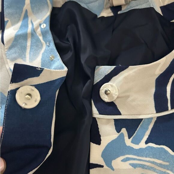 Chico's Ice Garden Frannie Ink White Blue Silk Cotton Sequin Blazer Size L 12 - Picture 4 of 9